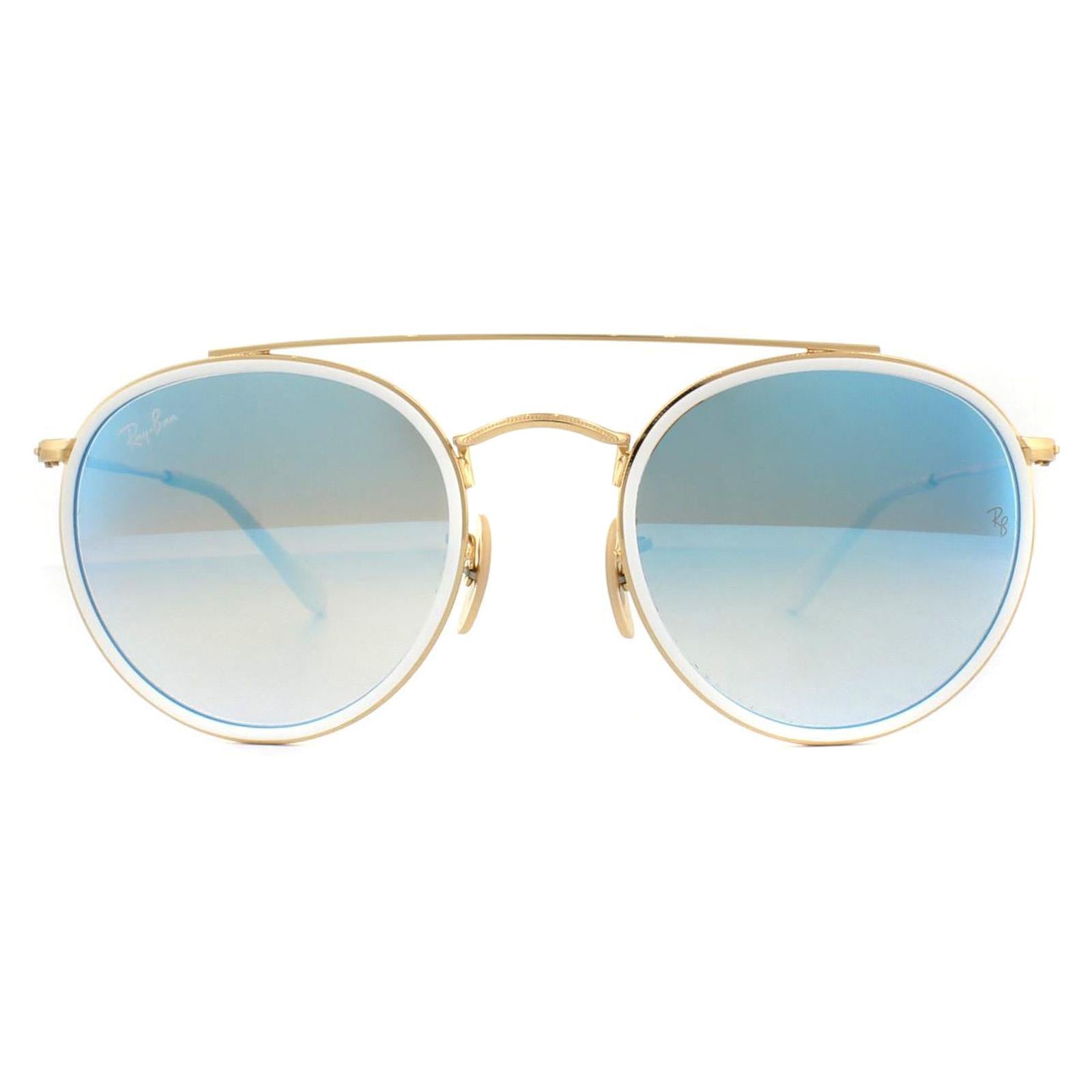 Ray-Ban Round Double Bridge 3647N Unisex Gold Sunglasses